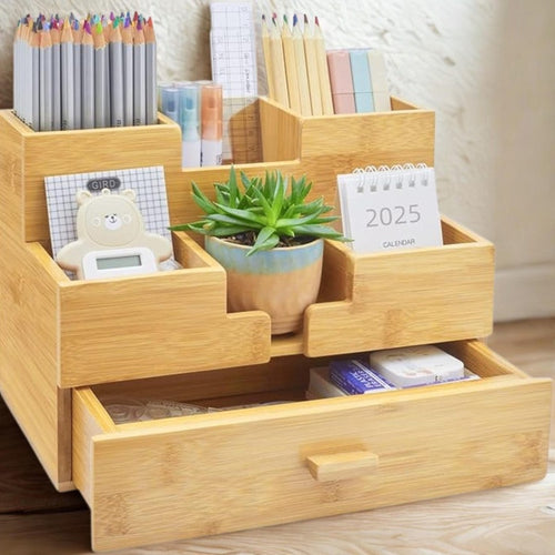 Bamboo Drawer Organiser with Pen Slots
