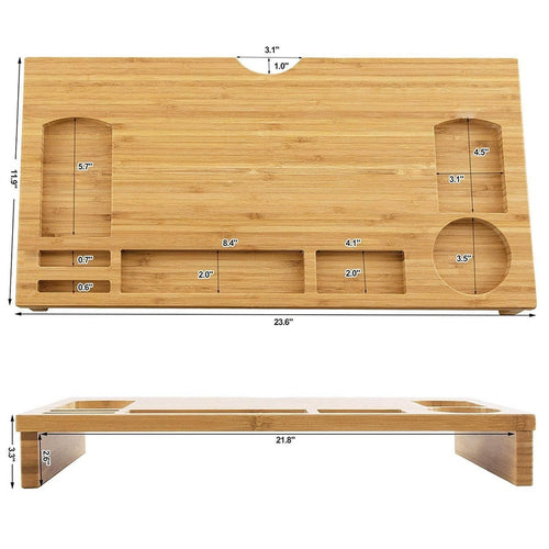 Bamboo Monitor Riser with Storage Cubbies