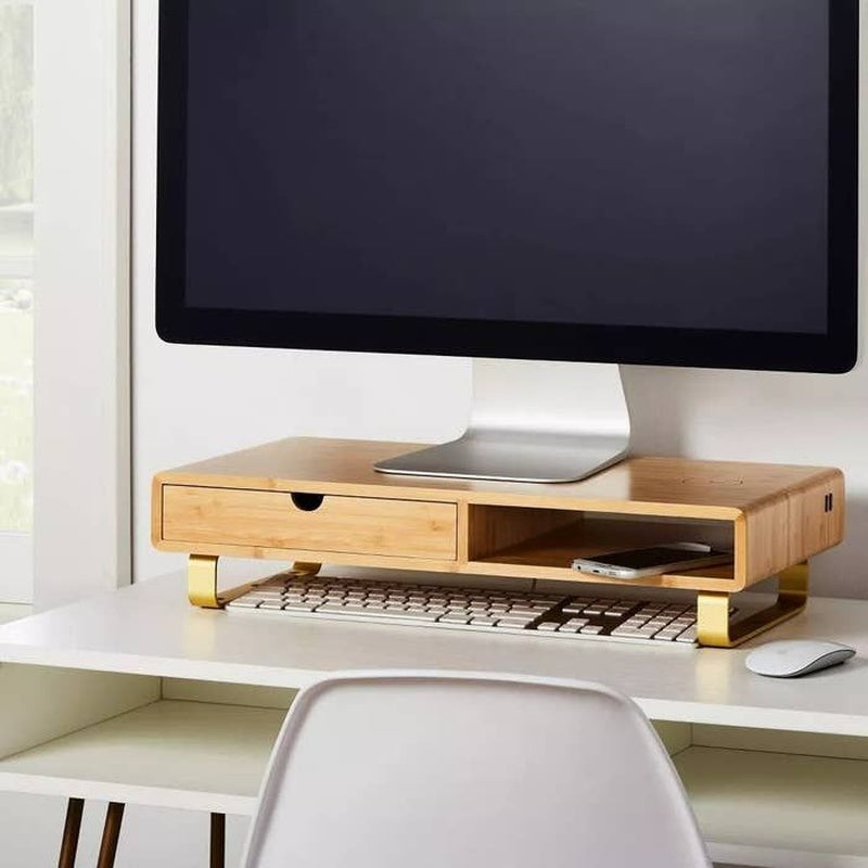 Bamboo Monitor Riser with Wireless Charging