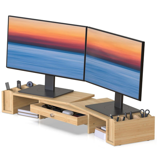 Bamboo Wide Monitor Riser for Two Screens Trade Pack of Fifty