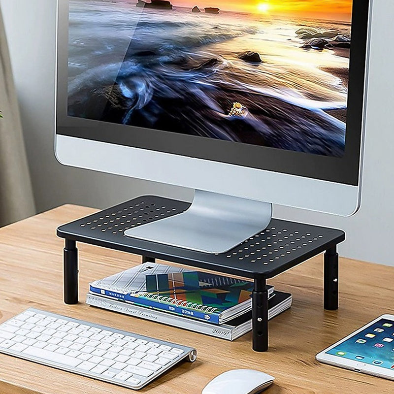 Black Steel Adjustable Height Monitor Riser