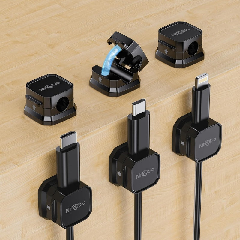 Black Steel Magnetic Cable Clip Set of Six