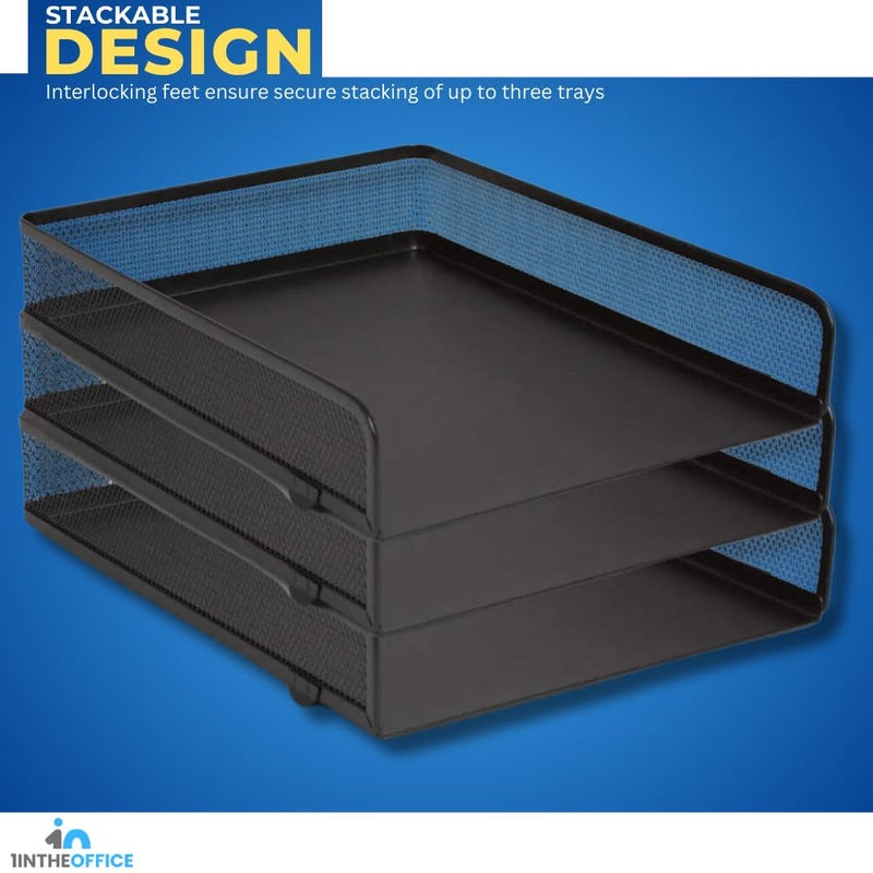 Black Steel Stacking Letter Tray Set of Three