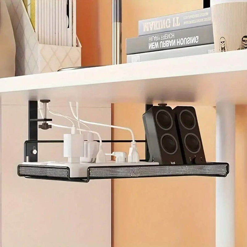 Black Steel Under Desk Router Shelf