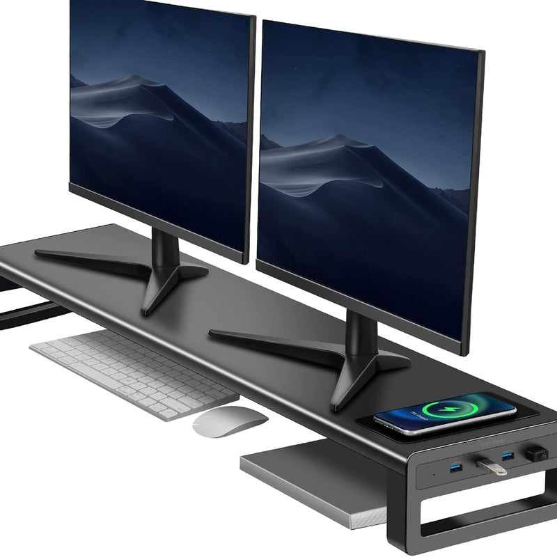 Black Steel Wide Monitor Riser for Two Screens
