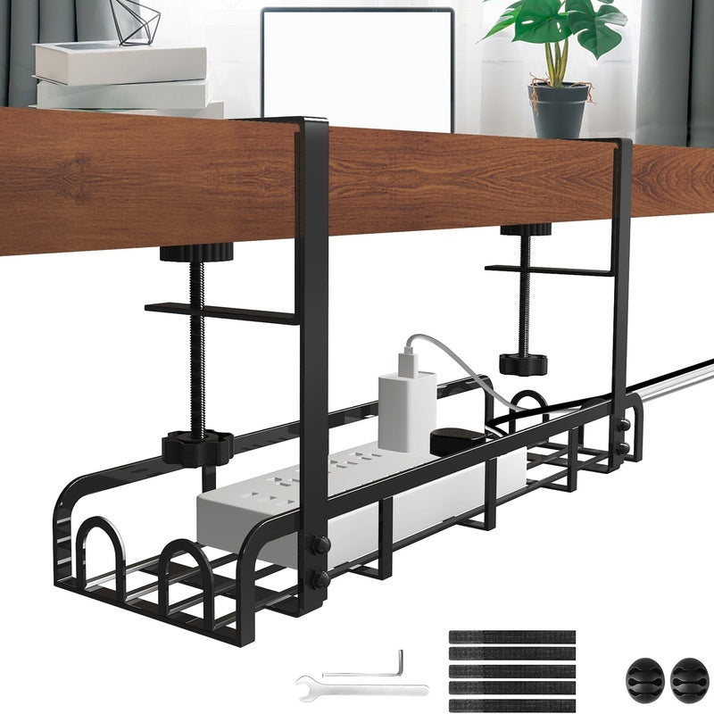 Black Steel Wide Under Desk Cable Tray