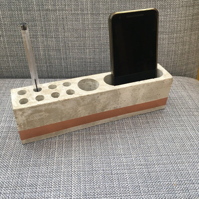 Cast Concrete Desk Tidy with Phone Stand