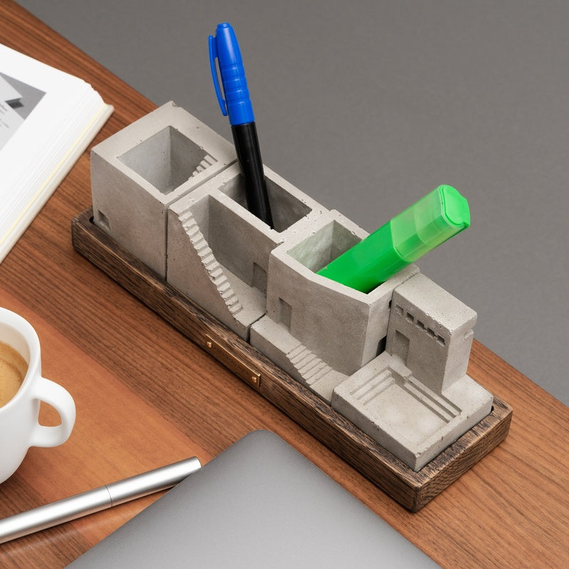 Cast Concrete Two Compartment Desk Tidy