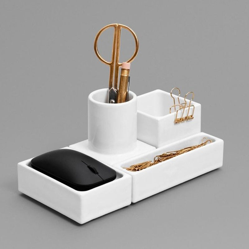 Matte Ceramic Two Compartment Desk Tidy Trade Pack of Fifty