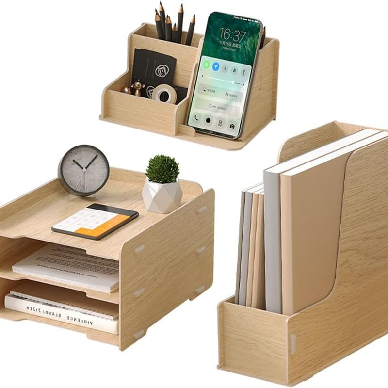 Solid Oak Desk Tidy Set of Three