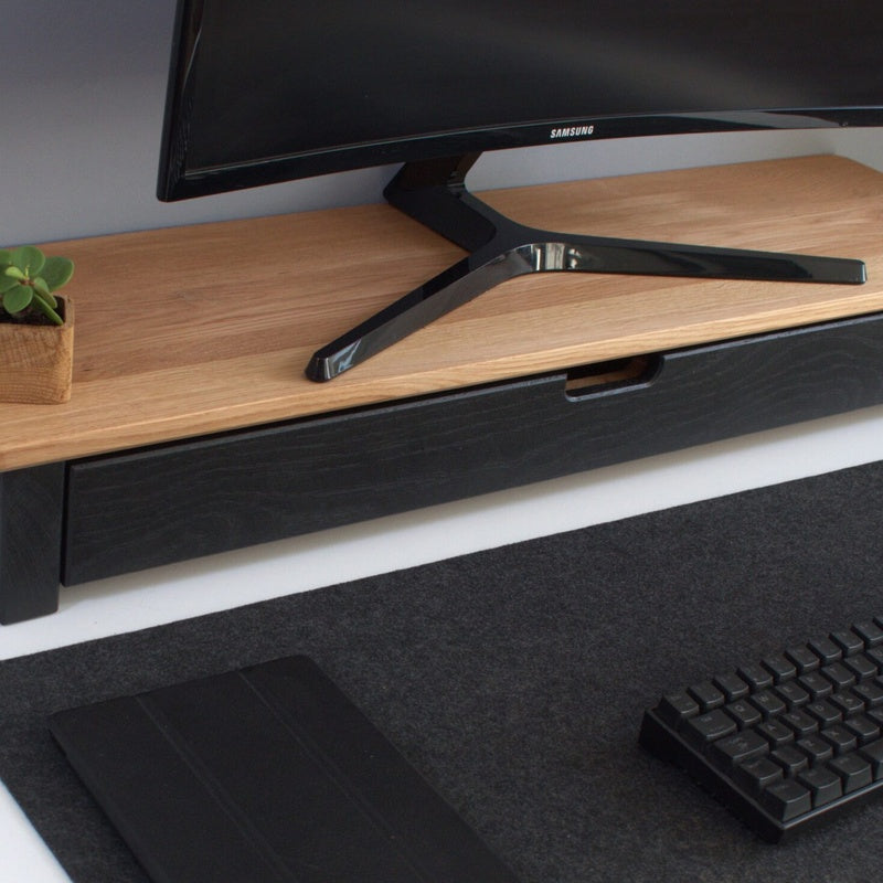 Solid Oak Monitor Riser with Drawer
