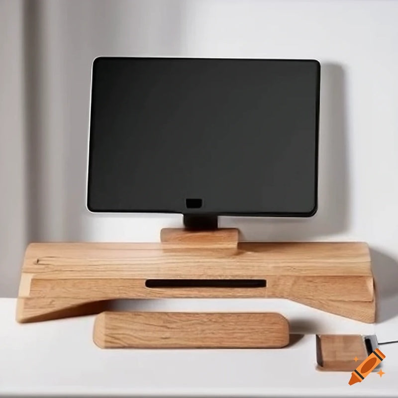 Solid Oak Monitor Riser with Wireless Charging