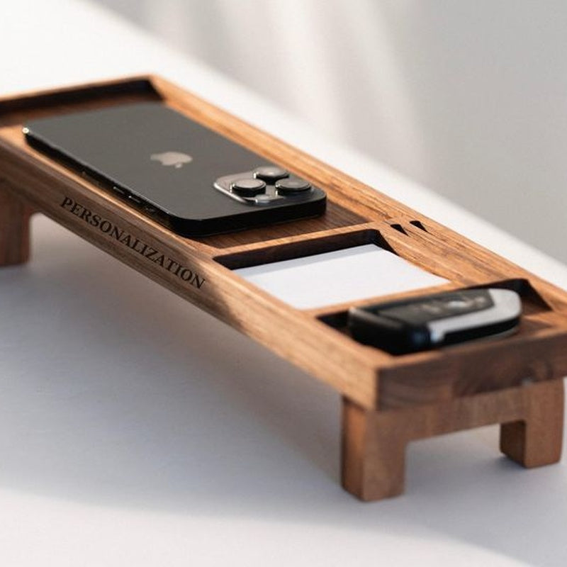 Solid Walnut Desk Tidy with Phone Stand