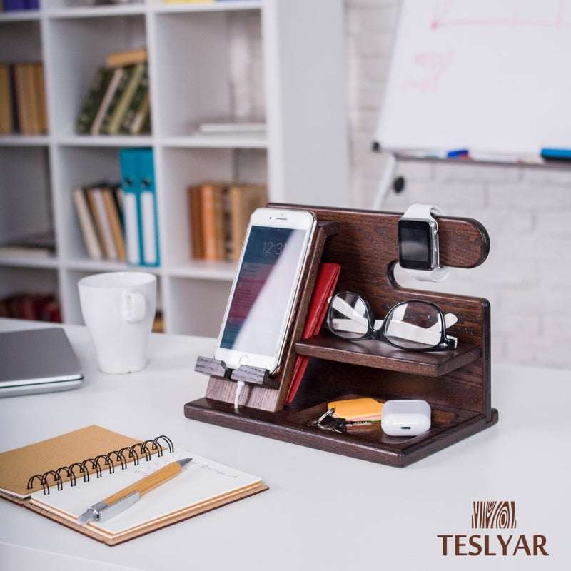 Solid Walnut Desk Tidy with Phone Stand Trade Pack of Fifty