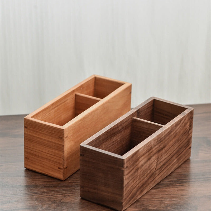 Solid Walnut Two Compartment Desk Tidy