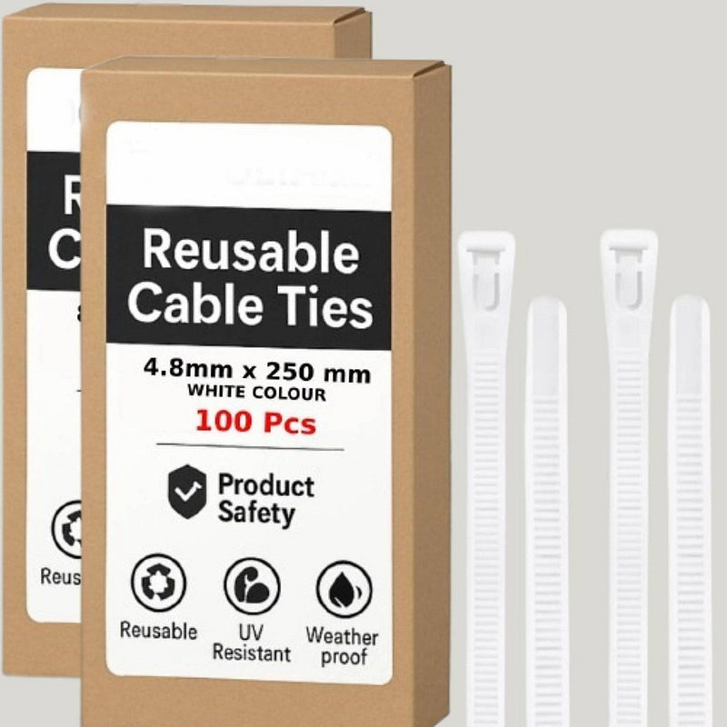 Warm White Steel Cable Ties Reusable Pack of Twenty