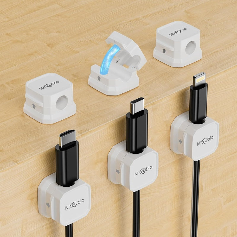 Warm White Steel Magnetic Cable Clip Set of Six