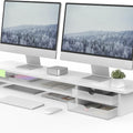 Warm White Steel Monitor Riser with Storage Cubbies
