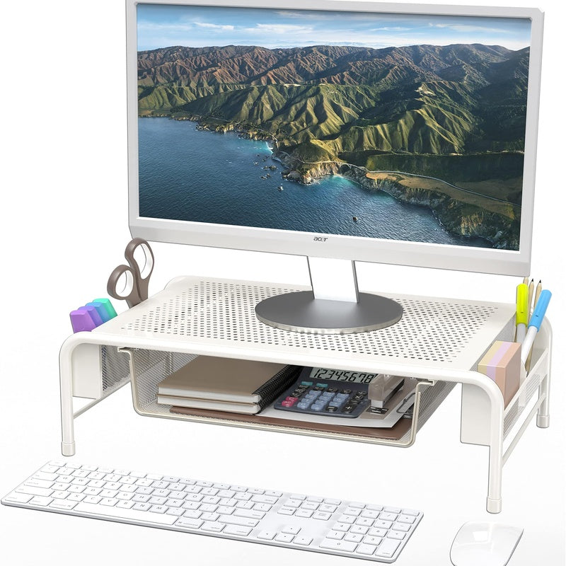 Warm White Steel Monitor Riser with Storage Cubbies Trade Pack of Twenty
