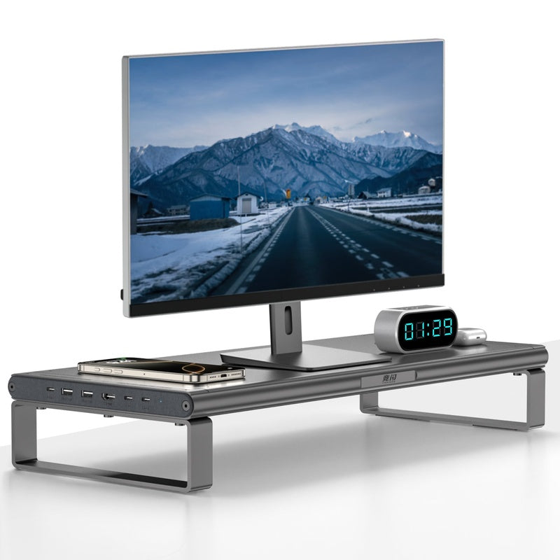 Warm White Steel Monitor Riser with Wireless Charging Trade Pack of Fifty