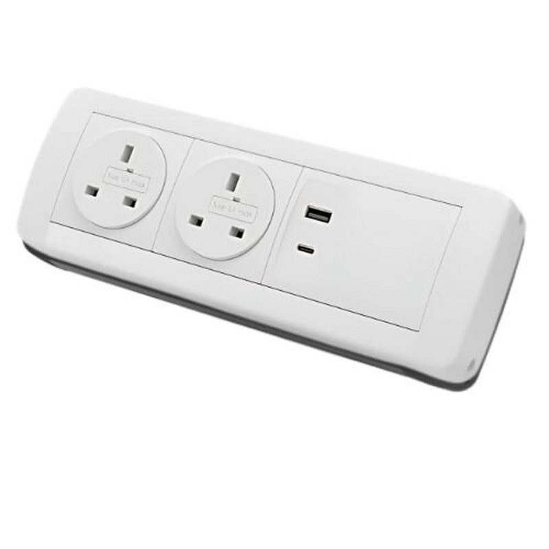 Warm White Steel Power Module Two Sockets and USB C Trade Pack of Fifty