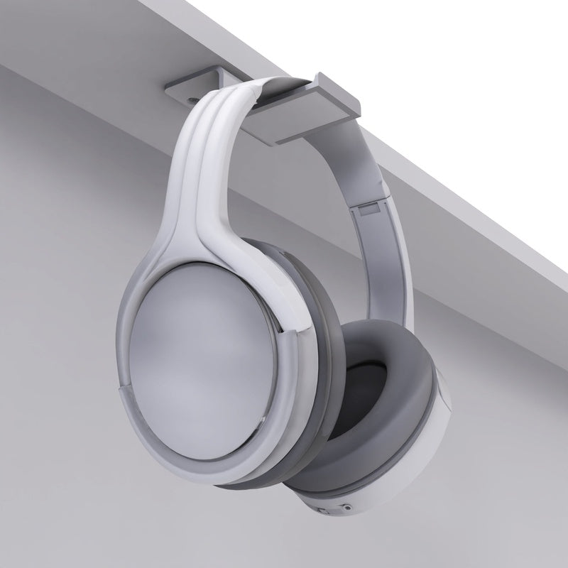 Warm White Steel Under Desk Headphone Hook