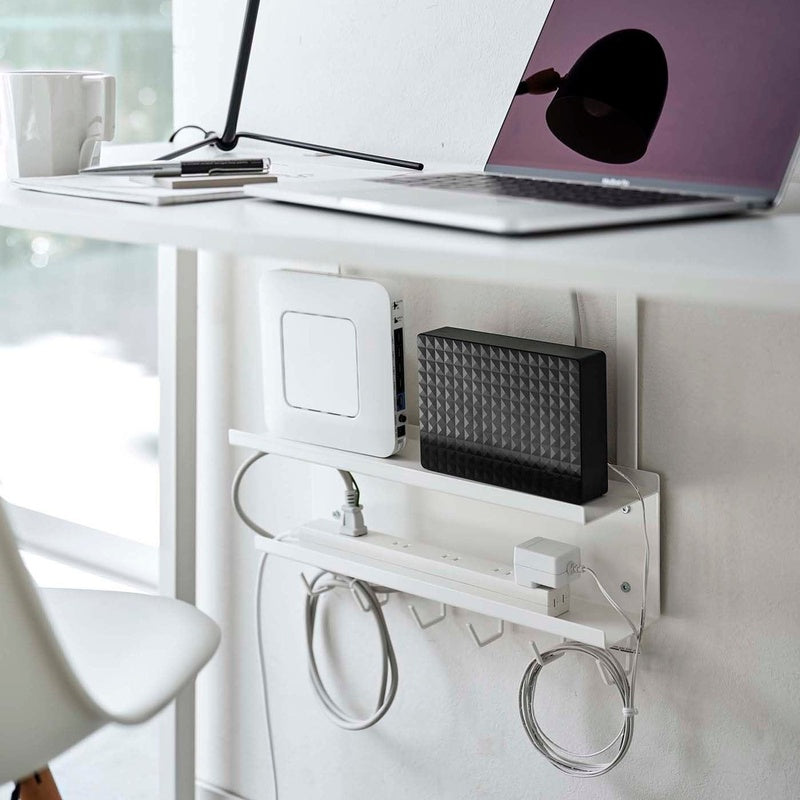 Warm White Steel Under Desk Router Shelf